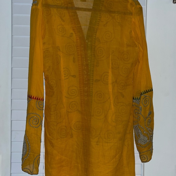 Paul Ropp Embroidered Beach Kimono Cover Up S Small Gypsy Cape Yellow Orange - Picture 4 of 4